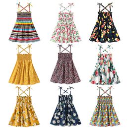2021 Summer Girls Floral Dress Sling Ruffles Bohemian Beach Princess Dresses for Girl Clothing 1-8 Years Q0716