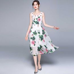 Arrival Vacation Dress Women Fashion Backless Flower Print Pleated Elegant Woman Midi Holiday 210529