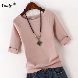 Pullover Sweater Ice Cotton knit Tops women Autumn Casual Tees Shirt ladies Round Neck slim winter Bottoming tops Plus Size 211007