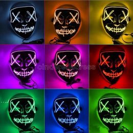 Halloween Horror mask LED Glowing masks Purge Masks Election Costume DJ Party Light Up Masks Glow In Dark 10 Colours ZZF11111