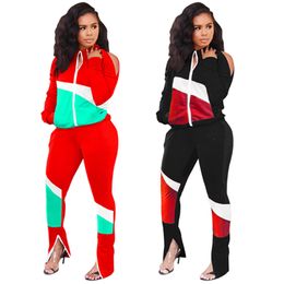 New Fall winter jogger suits Women tracksuits long sleeve sweatsuits patchwork outfits jacketsplit leggings two 2 Piece Set Plus size S-Casual sports suit 5795