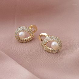 Stud S925 Silver Ear Needle Earrings Natural Freshwater Shell Zircon W/ECO Brass14kGold Jewelry For Women HYACINTH Sale