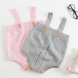 Spring Autumn born Boys Girls Simple Jumpsuits Clothes Baby Pure Color Rompers Braces Knitted Children Romper 210429