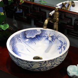 Blue and white China Artistic Handmade Art wash basin Ceramic Counter Top Wash Basin Bathroom Sinks hand washing sink