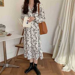 Women Elegant French Retro Dress Office Lady Floral Printing Long Gentle Chic Female Fashion Clothe 210525