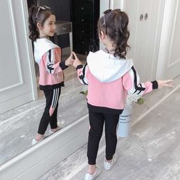 Girls Sports Suit Tracksuit Children Fashion Active striped Jackets Zipper Coat + Pant Set Kids Clothes Autumn Clothing Set