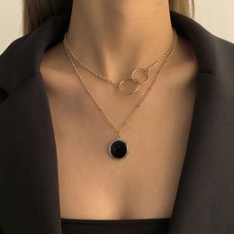 Pendant Necklaces Retro Geometric Round Necklace For Women Double Ring Choker Multilayer Ladies Collar De Mujer