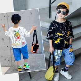 Cotton Tshirt Jeans Pants Summer clothing set for boys girls Ballroom Jazz Hiphop Street Dance Outfits for 6 8 10 12 14 Years 210326