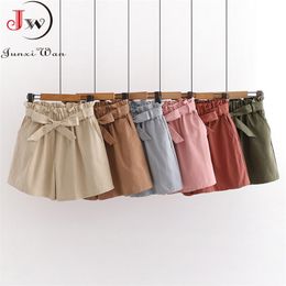 13 Colours Women Bow Casual High Waist Loose Cotton Short Pants Summer Korean Elegant Sweet Girls All-Match Wide Leg Shorts 210621