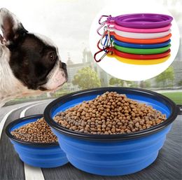 Home Dogs Bowls Silicone Pet Folding Bowl Retractable Utensils Bowl Puppy Drinking Fountain Portable Outdoor Travel Bowl Carabiner ZC160