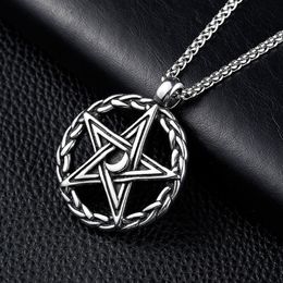 Pendant Necklaces Vintage Pentagram Necklace Stainless Steel Men Punk Hip Hop Nightclub Round Hollow Crescent Jewellery