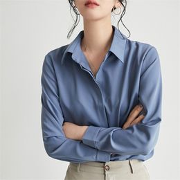 Autumn Korea Fashion Women Long Sleeve Chiffon Shirts Office Work Ladies Tops Turn-down Collar OL White Blouse Blusas Mujer S450 210512