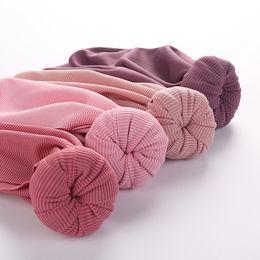 12Pcs/Set Solid Ribbed Topknot Turban Hats for Baby Boys Girls Sweet Donuts Beanies Striped Thin Caps Bonnet Newborn Headwraps
