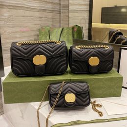 -2022 Moda Marmont Women Luxurys Designers Bags 446744 Bolsas de couro reais Cadeia Chain Cosmetic Messenger Compra Bolsa de ombro Totes
