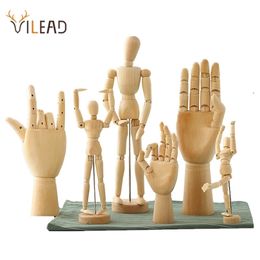 VILEAD Wood Hand Wooden Man Figurines Rotatable Joint Model Mannequin Artist Miniatures Decoration Home Decor 211101