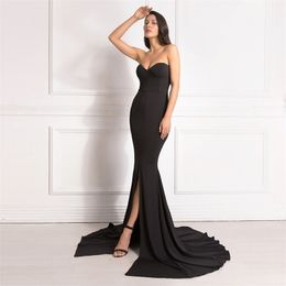 Sexy Strapless Long Black Maxi Dress Front Slit Bare Shoulder Red Women's Evening Summer Night Gown Party Maternity Dresses 201025