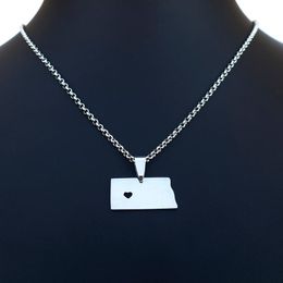 wholesales jewerly Australia - Pendant Necklaces American North Dakota State Map Necklace Stainless Steel Men Women USA Jewerly Fashion Gift
