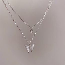 925 Sterling Silver Multi-Layer Clavicle Chain Butterfly Charm Pendant Choker Necklace For Women Statement Jewellery dz788