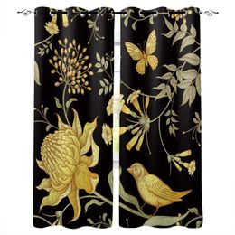 Curtain & Drapes Golden Azalea Bird Butterfly Window Curtains Bedroom Kitchen Panel Christmas Home Decor For Living Room