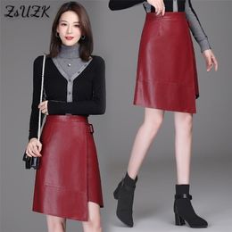 Women Asymmetrical Pu Leather Short Skirt Women Sexy Club Wear Knee Length Skirts Autumn Winter Female Fashion Skirt 5Colors 211120