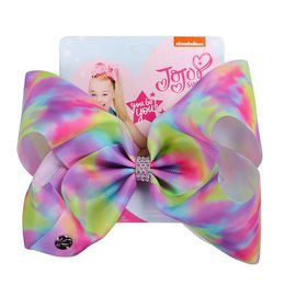 81 styles 8 Inch Jojo Siwa Hair Bow Hairclip With Clips Paper Card Girls Print Hairpin Giant Rainbow Rhinestone Hair