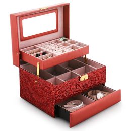 Multi-layer Velvet Jewellery Box High Capacity Leather European Storage Large Space Holder Gift 2021 Cosmetic Bags & Cases