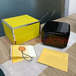 Hjd High Designer Cases Quality Black Box Plastic Ceramic Leather Material Manual Certificate Yellow Wood Outer Packaging Watches Accessories Cases 2022 251020