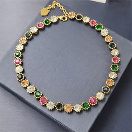 Ladies Trendy Colorful Diamond Necklace with Box Exquisite Charm Bling Jewelry Crystal Party Festival Chains Fashion Golden Gift Necklaces