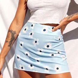 sunflower boho skirt women floral s bottoms summer blue beach streetwear bodycon mini 210427