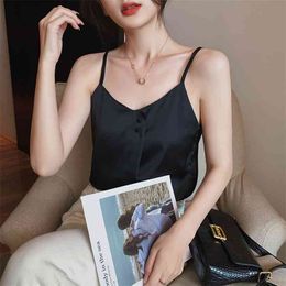 korean fashion clothing Casual V-Neck Sexy Solid Satin Woman Camis Tank Tops Chiffon Sleeveless Camisole Top sexy streetwear 210507