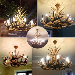 Vintage LED Chandelires Living Room Chandelier Lighting Industrial Buck Deer Horn Antler Bar Dining Furniture Pendant Lamps