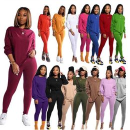 CM.YAYA Active Sweatsuit Two 2 Piece Set for Women Winter Fitness Outfit Crewneck Sweatshirt + Legging Pants Matching Tracksuit 211105