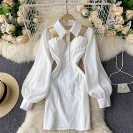 Women Ins Fashion Dress Lady Slim Long Sleeve Spring White Clothings Vestido De Mujer Q982 210527