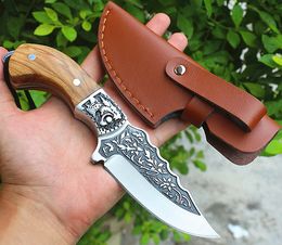 Factory Direct Fixed Blade Hunting Knife 440C Satin Blades Full Tang Wood Handle Straight Knives With Leather Sheath