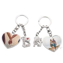 NEWDIY Blank Sublimation Metal Key Ring Circle Heart Shape Alloy Keychains Thermal Heat Transfer Printing Lover Valentine's Day RRB1242