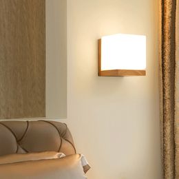 Decorative Nordic Sconce Wall Lamp with Glass Shade Creative Home Indoor Bedside Led Wall light Wood Night Lights Fixtures E27