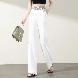 White Chiffon Wide Leg Pant Women 2021 Summer Thin Letter Elastic Waist Straight Long Pants Streetwear Loose High Waist Trousers Q0801