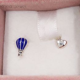 Authentic 925 Sterling Silver Pandora Hot Air Balloon Heart Stud Earrings luxury for women men girl Valentine day birthday gift 298058EN195