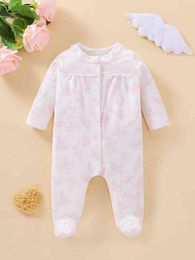 Baby Floral Print Lace Detail Footed Jumpsuit SHE