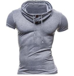 Spring Summer Muscle Mens Wear Solid Color Heap Collar With Button Pullover Short Sleeve Slim Fit Cotton Shirt234k