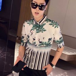 Striped Shirt Men Short Sleeve Blouse Homme Casual Slim Fit Hawaiian Shirt Streetwear Social Club Party Tuxedo Clothing 210527