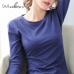 Cotton Basic T-shirt Women O-neck Long Sleeve Spring Tops Tee White T shirt Casual Bottoming Plus Size S-3XL T01302B 210421