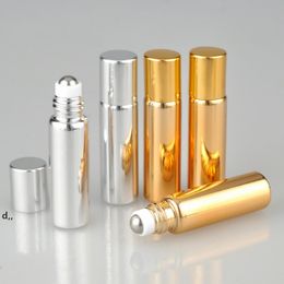 500PCS 10ml UV Roll On Bottle Gold and Silver Essential Oil Steel Metal Roller ball fragrance Perfume RRB12801