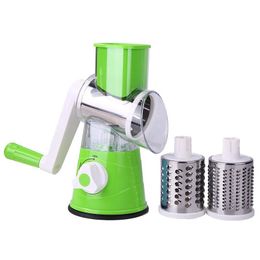 Vegetable Slicer Shredder Kitchen Tool Manual Rotary Vegetables Cutter with 3 Blades Round Mandoline Fruit Potato Julienne Carrot Cheese