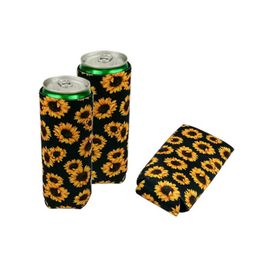 Slim Beverage Beer Cooler Insulators Kitchen Tools Neoprene Collapsible Cola Bottle Koozies Cactus Leopard Can Sleeve CYZ3013