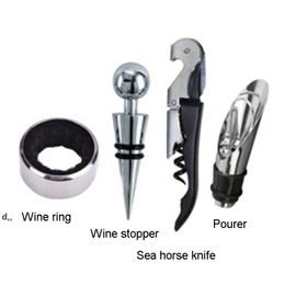 4 Piece Set Stainless Steel Wine Bottle Opener Sets Hippocampus Knife Stopper Pourer Accessories Home Supplies Bar Counter Tools RRE12098