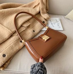 HBP Solid Color PU Leather Shoulder Bags For Women 2021 Lock Handbags Small Travel Hand Lady Fashion