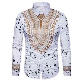 3D Print Shirt Men Traditional African Dashiki Long Sleeve Slim Fit Casual s Dress s Camisas Masculinas 210626