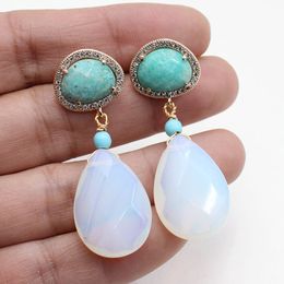 turquoise amazonite Australia - GuaiGuai Jewelry Natural White Opal Crystal Stud Earrings Water drop Turquoises Green Amazonite CZ Cute style For Women
