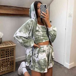 Autumn Casual Shorts set women Sling Loose Coat Fashion Three-Piece Set tracksuit hoodies 3 Piece Outfits for Women 210508